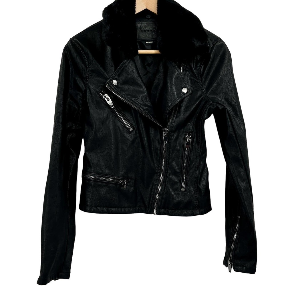 Blank NYC Vegan Leather Black Bomber Moto Jacket Biker Jacket Faux Fur